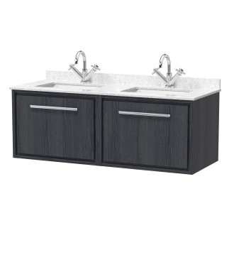 Hudson Reed Lille Wall Hung Vanity Unit, Double Marble Basin Top, Soft Close Drawers, Luxury and Durable Bathroom Vanity Unit...