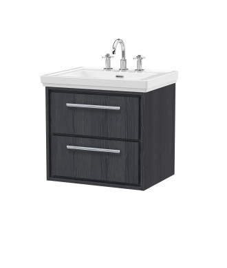 Hudson Reed Lille Wall Hung Vanity Unit with 2 Drawers & 3 Tap Hole Basin, Durable Bathroom Furniture, Compact Sink Vanity Un...