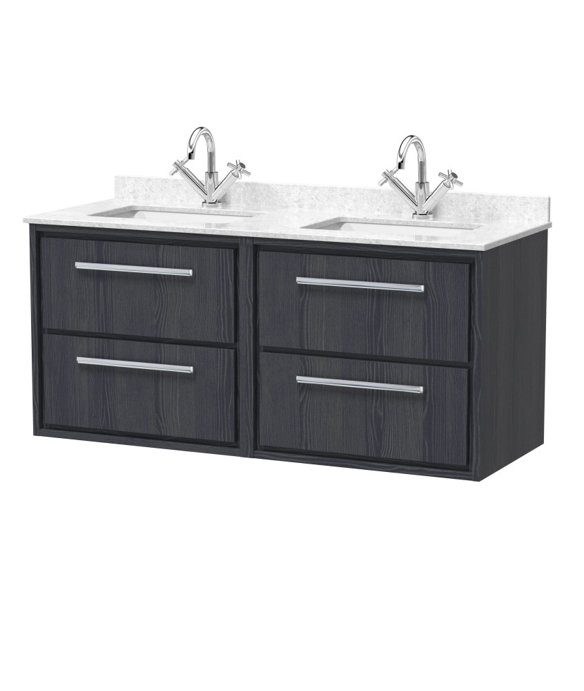 Hudson Reed Lille Wall Hung Vanity Unit with Basin, 4 Drawer Bathroom Vanity with Marble Worktop, Modern Sink Vanity Unit for...