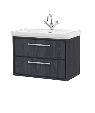 Hudson Reed Lille Wall Hung Vanity Unit with 1 Tap Hole Basin, Durable Bathroom Furniture, Double Drawer Sink Vanity Unit for...