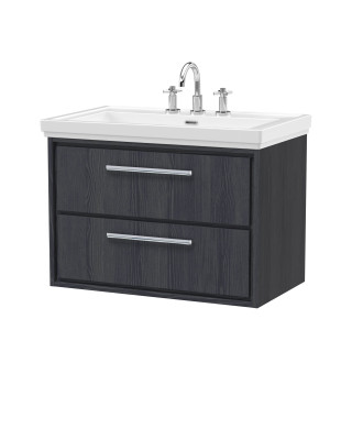 Hudson Reed Lille Wall Hung Vanity Unit with 3 Tap Hole Basin, Durable Bathroom Furniture, Double Drawer Sink Vanity Unit for...