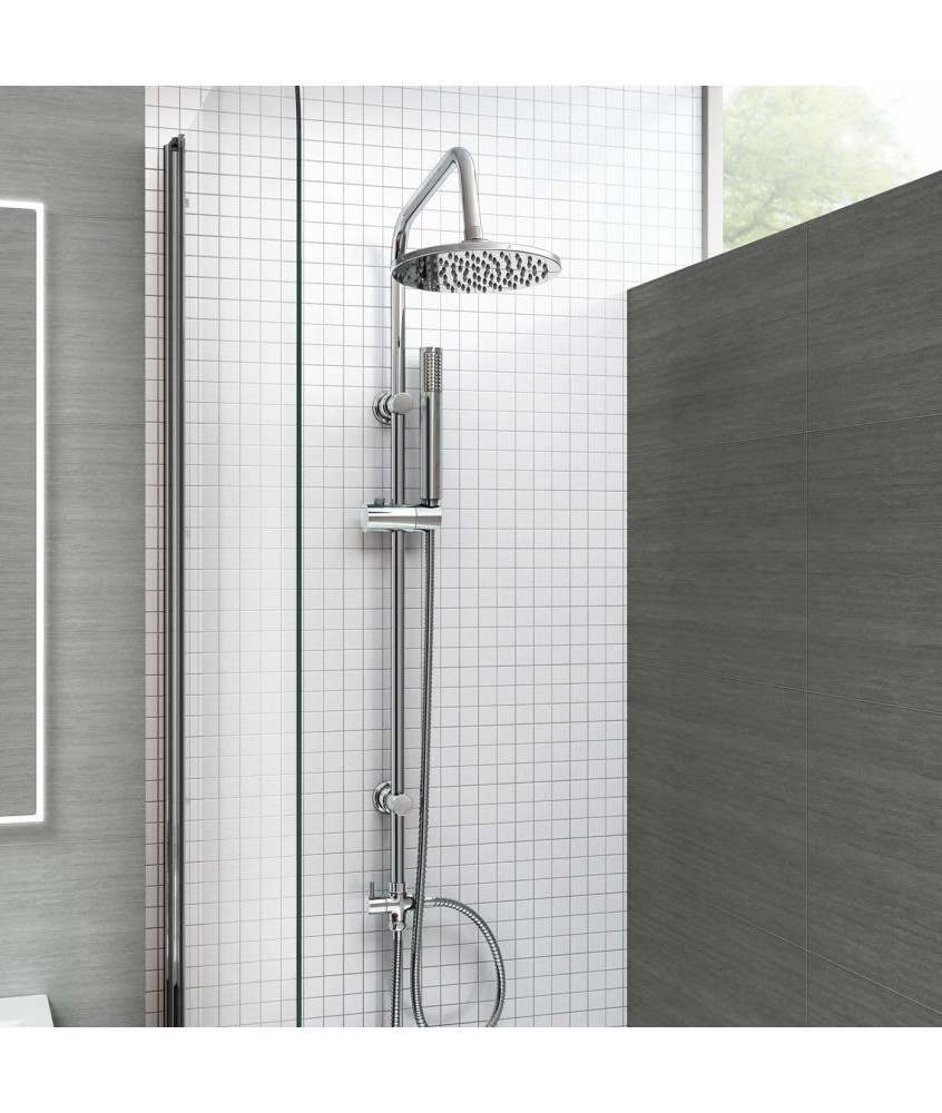 iBathUK Elevex 2 Way Shower Riser Rail Kit with Fixed Head, Handset & Diverter - Chrome