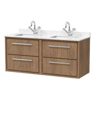 Hudson Reed Lille Wall Hung Vanity Unit with Basin, 4-Drawer Bathroom Vanity with Marble Worktop, Modern Sink Vanity Unit in ...