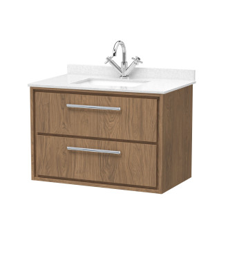 Hudson Reed Lille Wall Hung Vanity Unit with Basin, 2-Drawer Bathroom Vanity with Marble Worktop, Modern Sink Vanity Unit for...