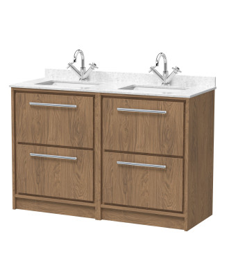 Hudson Reed Lille Floor Standing Vanity Unit with Double Marble Underslung Basins, Sink Vanity Unit with Drawers, Luxury Bath...