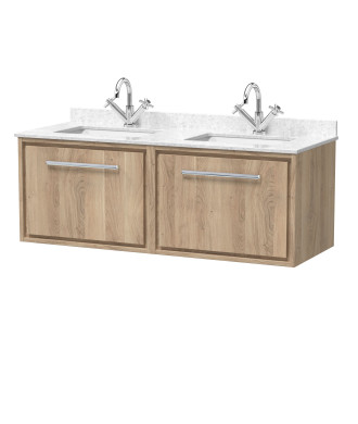 Hudson Reed Lille Wall Hung Vanity Unit with Double Marble Worktop Basins, Luxury Bathroom Vanity Unit with Soft Close Drawer...