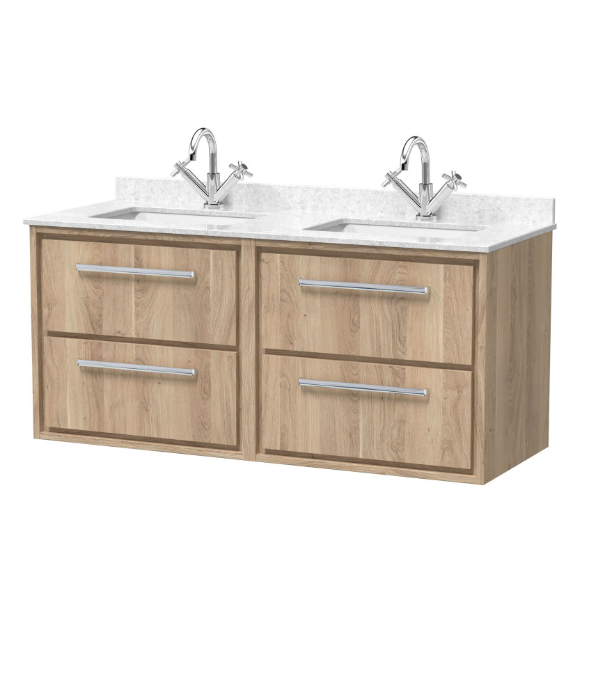 Hudson Reed Lille Wall Hung Vanity Unit with Marble Worktop and Basin, 2 Soft Close Drawers, Modern Bathroom Vanity Unit with...