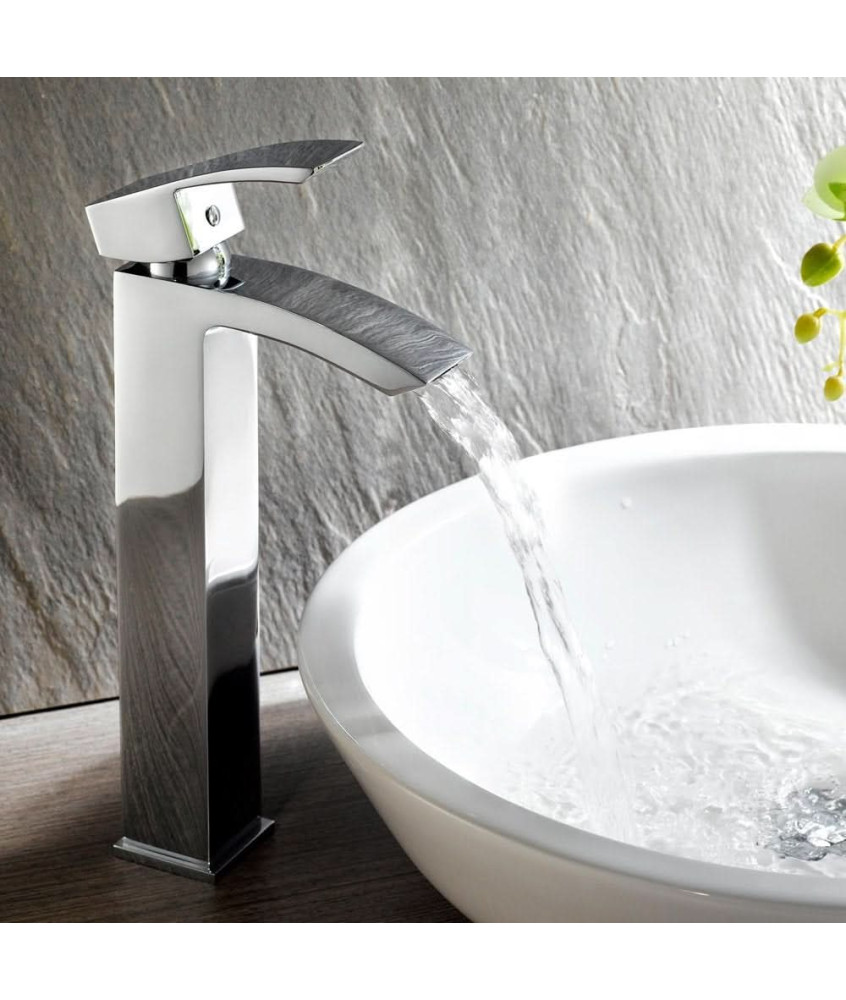 iBathUK Zylar Tall Counter Top Basin Mixer Tap Bathroom Sink Chrome Faucet, Elegant Basin Mixer for Modern Vessel Basins