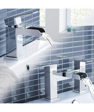 iBathUK Kinetic Waterfall Basin Sink Mixer Tap, Bath Tub Filler Luxury Bathroom Set, Elegant Bath Sink Mixer Tap, Chrome
