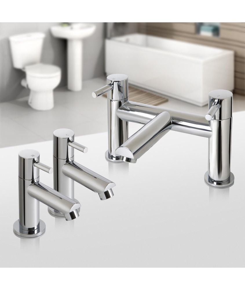 iBathUK Delta Pair of Hot and Cold Basin Sink Mixer Taps with Bath Filler Chrome Tap Set, Classic Bathroom Basin Mixer Taps f...