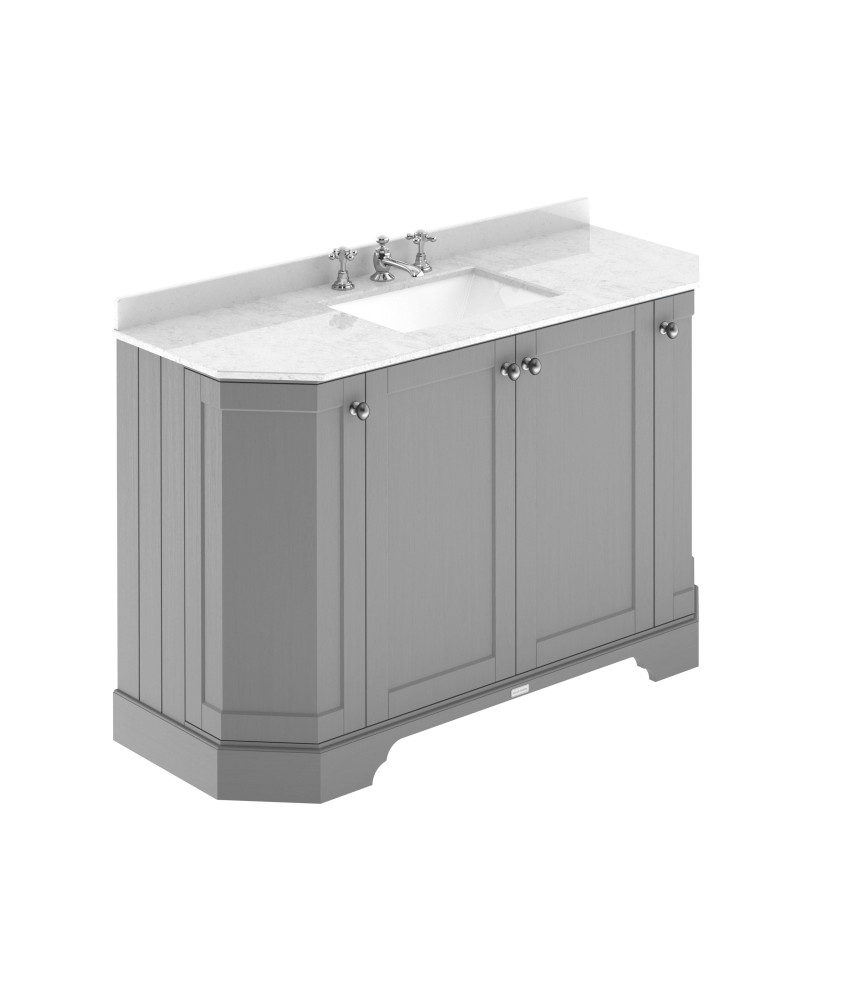 Old London Floor Standing Vanity Unit with Basin, 4 Door Angled Design, White Marble Top, 3 Tap Hole, Traditional Bathroom Si...