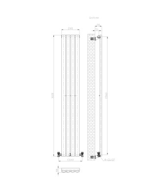 iBathUK Strata Vertical Single Panel Oval Radiator, Wall Mounted Designer Radiator, High Heat Output, Matt White, 1600 x 480mm