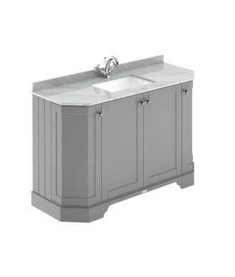 Old London Floor Standing Vanity Unit with Basin, 4 Door Angled Sink Cabinet, Grey Marble Top, 1 Tap Hole, Bathroom Vanity Un...