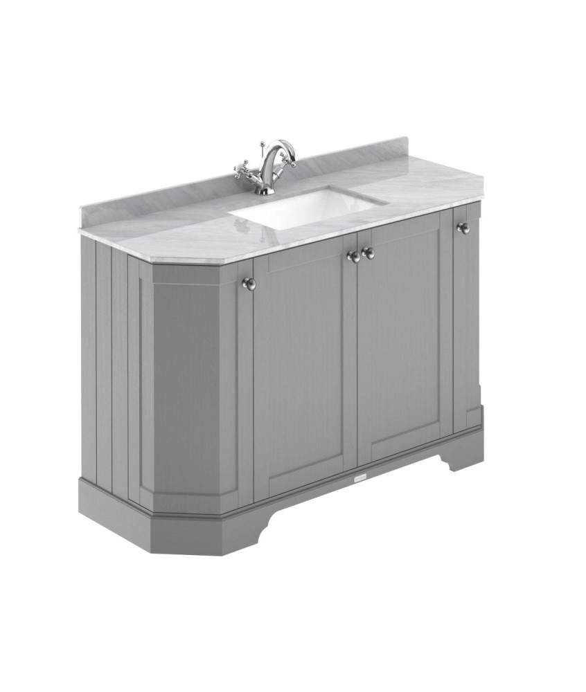 Old London Floor Standing Vanity Unit with Basin, 4 Door Angled Sink Cabinet, Grey Marble Top, 1 Tap Hole, Bathroom Vanity Un...