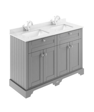 Old London Floor Standing 4 Door Vanity Basin Unit with White Marble Top & Square 1 Tap Hole Basin Traditional Sink Vanity Un...