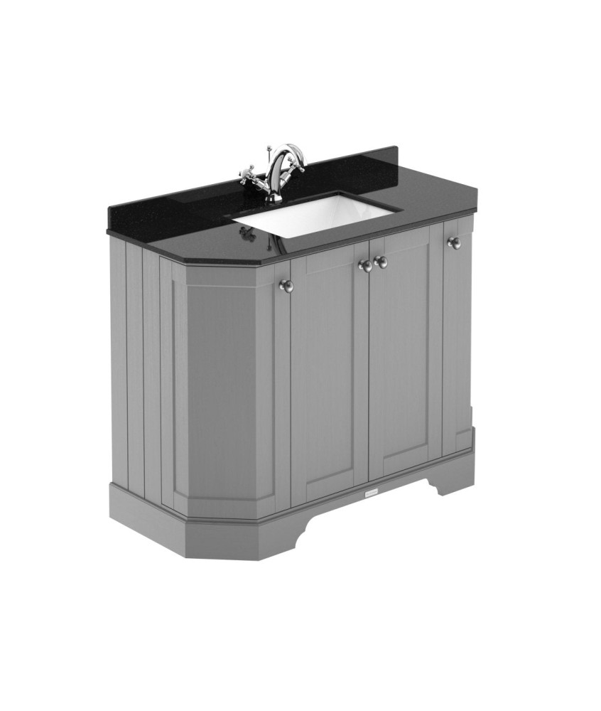 Old London Floor Standing 4 Door Angled Vanity Unit with 1 Tap Hole Black Marble Top, Traditional Sink Vanity Unit with Basin...