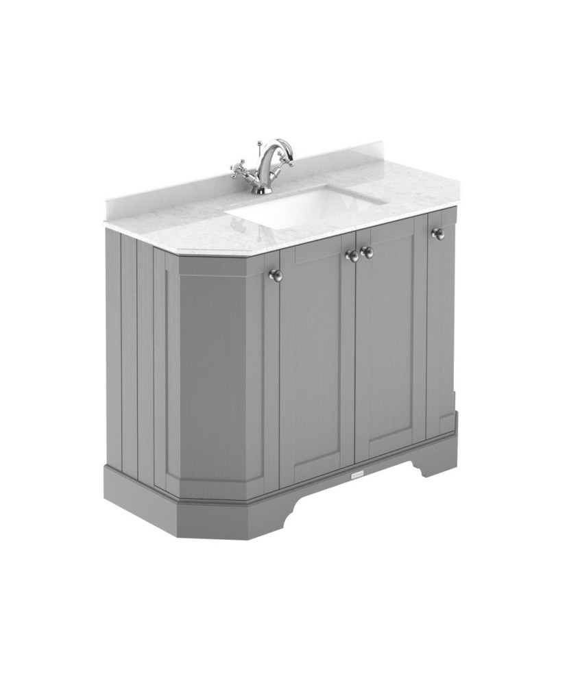 Old London Floor Standing Vanity Unit with Basin with 4 Door Angled Design, 1 Tap Hole, White Marble Top, Bathroom Sink Vanit...