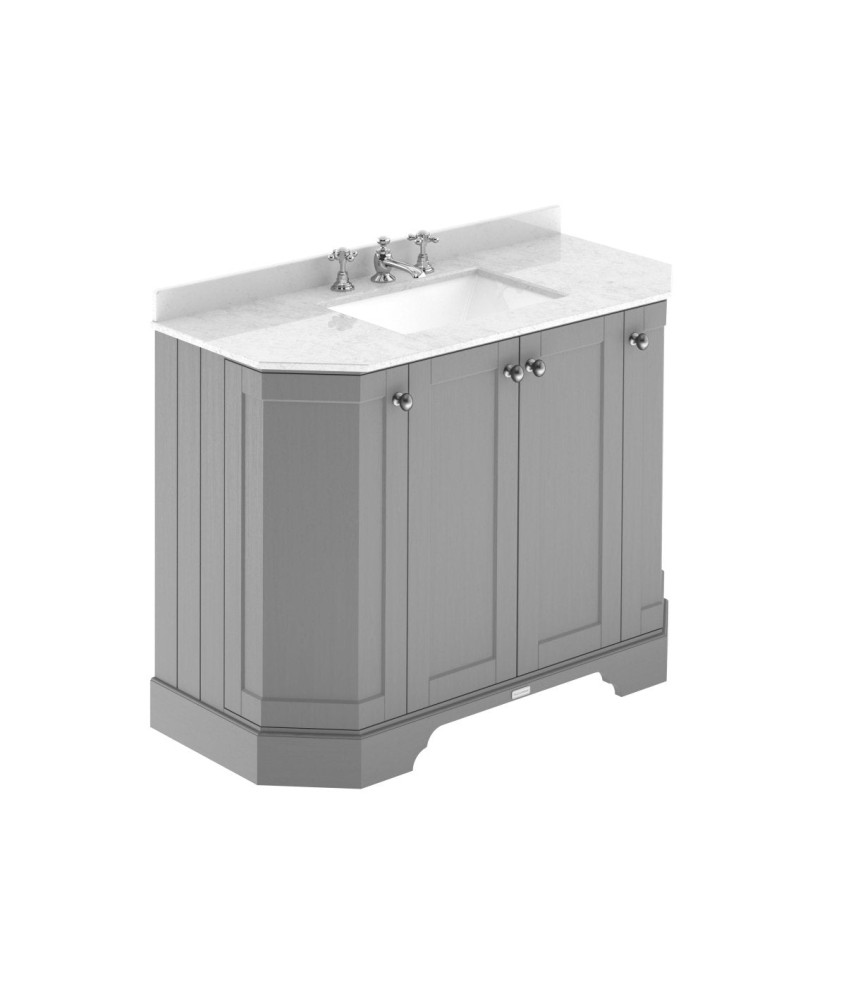Old London Floor Standing Vanity Unit with Basin, 4 Door Angled Cabinet, 3 Tap Hole White Marble Top, Classic Bathroom Sink V...
