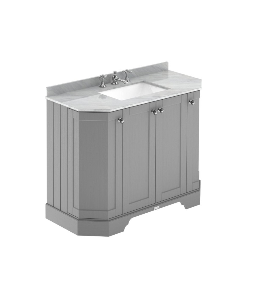 Old London Floor Standing 4 Door Angled Vanity Unit with Grey Marble Basin, Sink Vanity Unit with 3 Tap Holes, Traditional Ba...