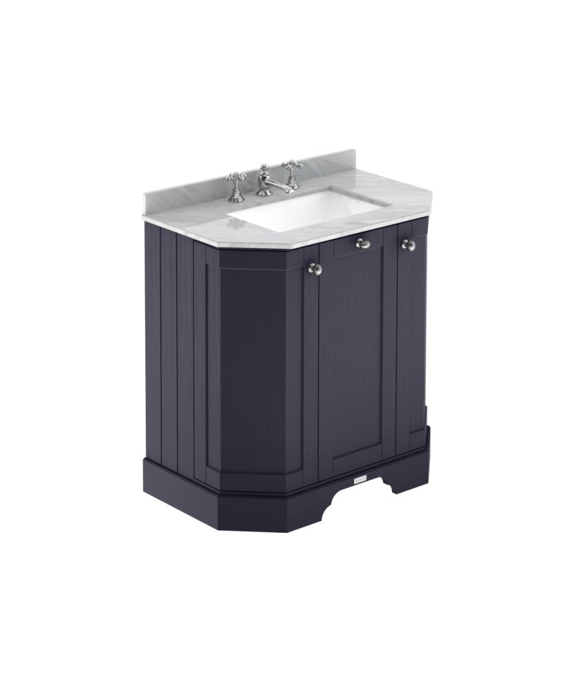 Old London Floor Standing 3 Door Angled Vanity Unit with Basin, Grey Marble Top, 3 Tap Holes, 750mm Sink Vanity Unit for Trad...