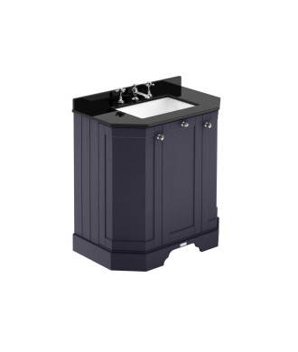 Old London Floor Standing Vanity Unit, 3 Door Angled Cabinet with Black Marble Top & 3 Tap Hole Basin, Traditional Sink Vanit...