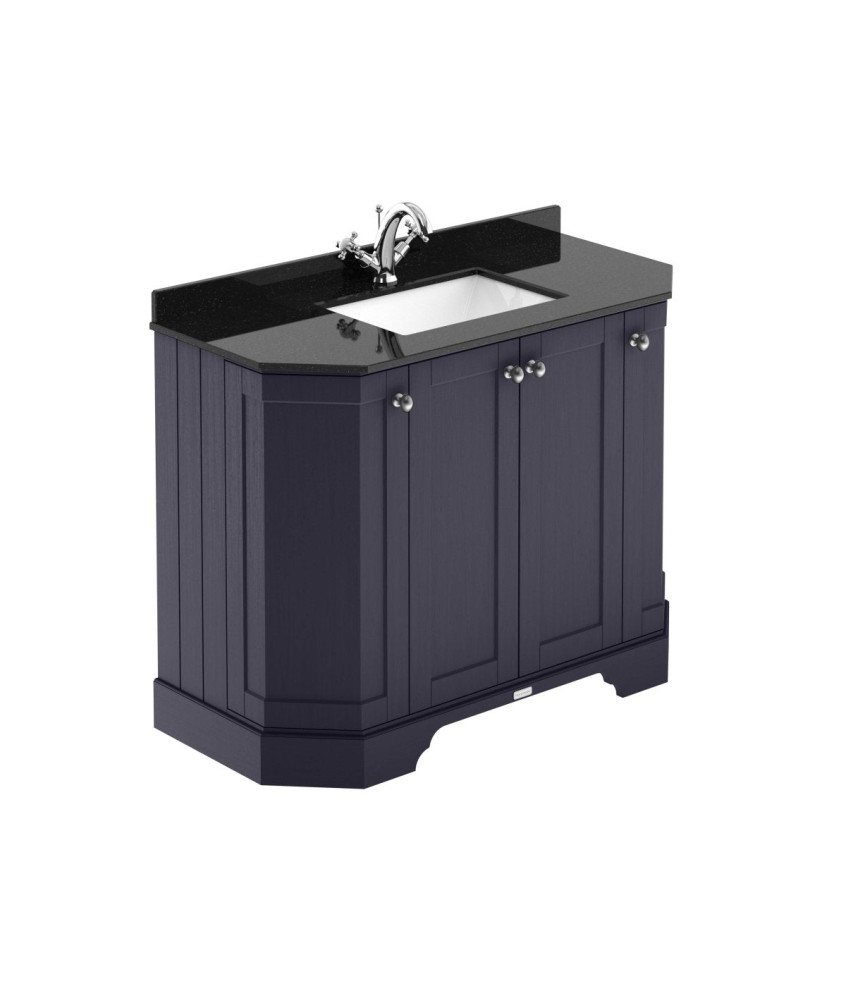 Old London Floor Standing 4 Door Angled Vanity Unit with 1 Tap Hole Black Marble Basin Top, Durable Traditional Sink Vanity U...