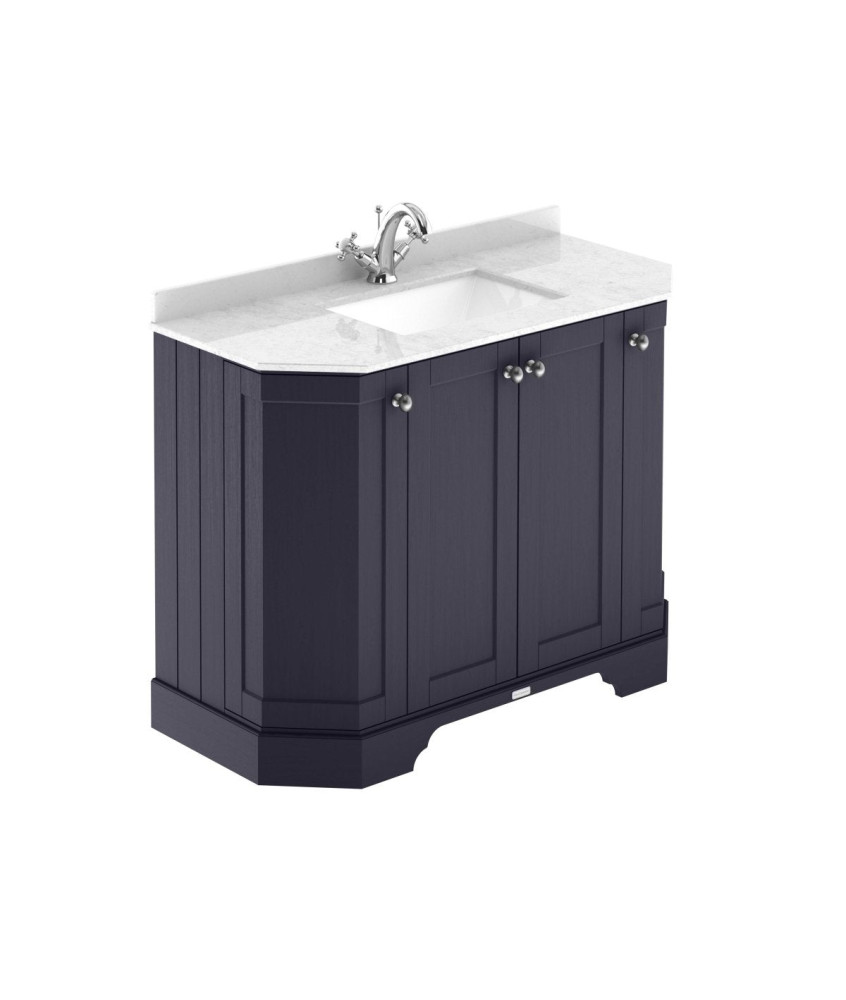Old London Floor Standing Vanity Unit with Basin, 4 Door Angled Design, 1 Tap Hole, White Marble Top, Traditional Bathroom Si...
