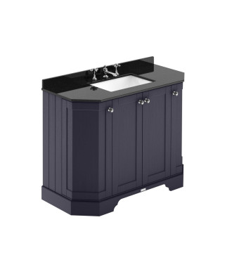Old London Floor Standing 4 Door Angled Vanity Unit with 3 Tap Hole Black Marble Basin Top, Traditional Sink Vanity Unit for ...