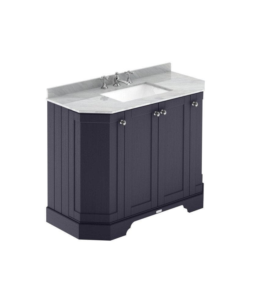 Old London Floor Standing Vanity Unit with Basin, 4 Door Angled Design, 3 Tap Hole Grey Marble Top, Sink Vanity Unit for Trad...