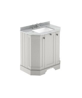 Old London Floor Standing Vanity Unit with Basin, 3 Door Angled Design, Grey Marble Top Traditional Sink Vanity Unit for Bath...