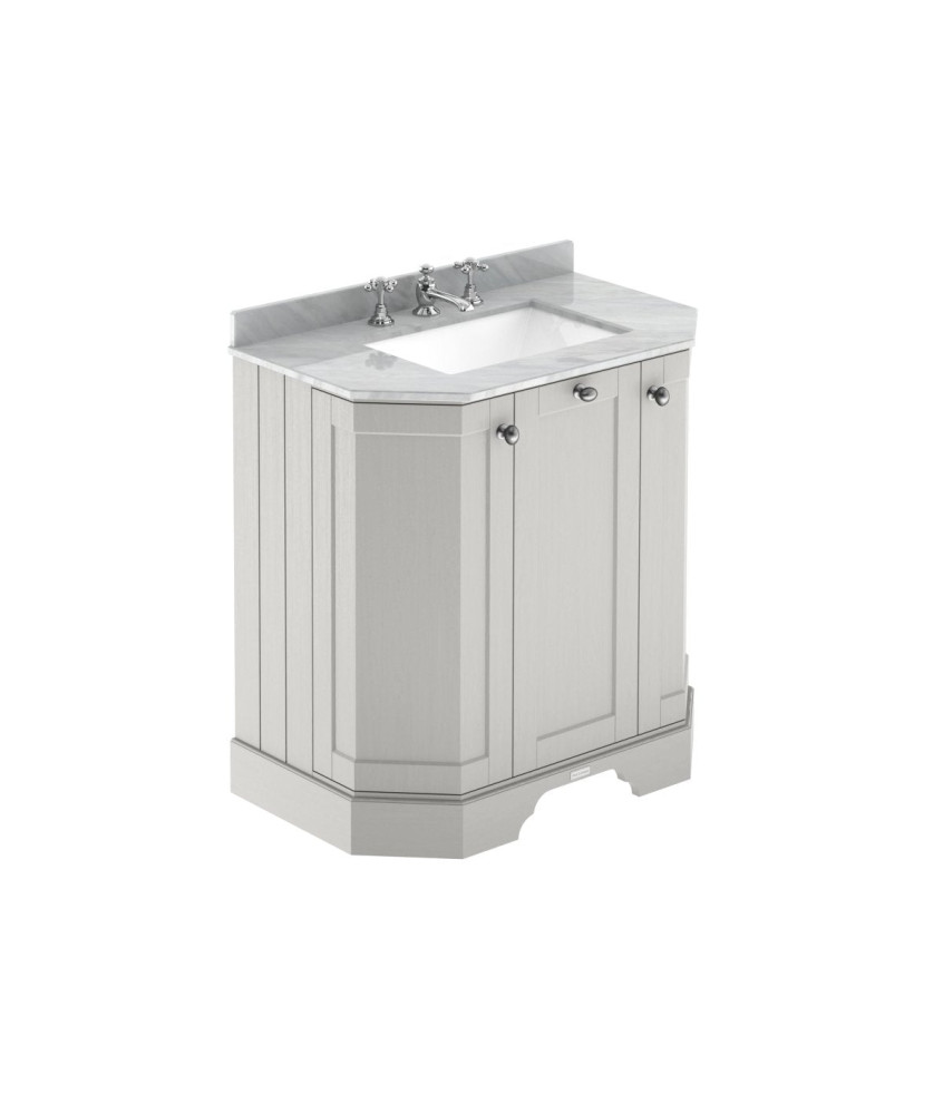 Old London Floor Standing Vanity Unit with Basin, 3 Door Angled Design, Grey Marble Top Traditional Sink Vanity Unit for Bath...