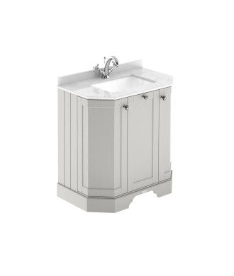 Old London Floor Standing 3 Door Vanity Unit with White Marble Basin Top, Traditional Sink Vanity Unit in Bathroom, Soft Clos...