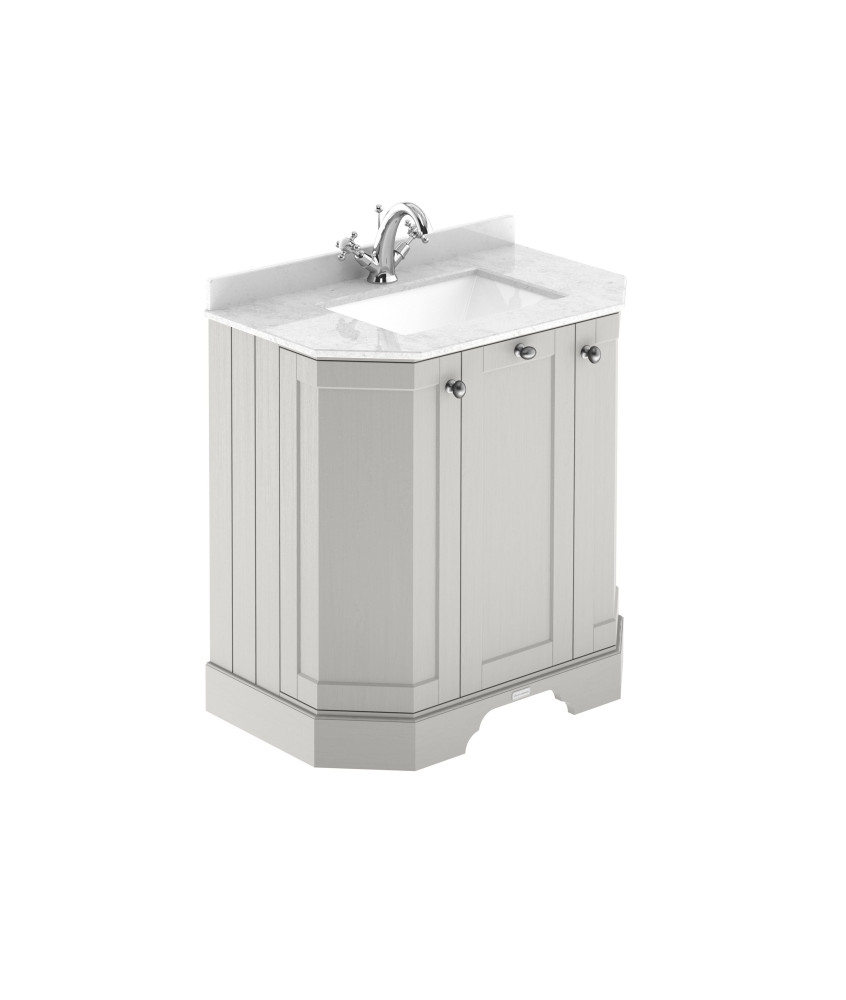 Old London Floor Standing 3 Door Vanity Unit with White Marble Basin Top, Traditional Sink Vanity Unit in Bathroom, Soft Clos...