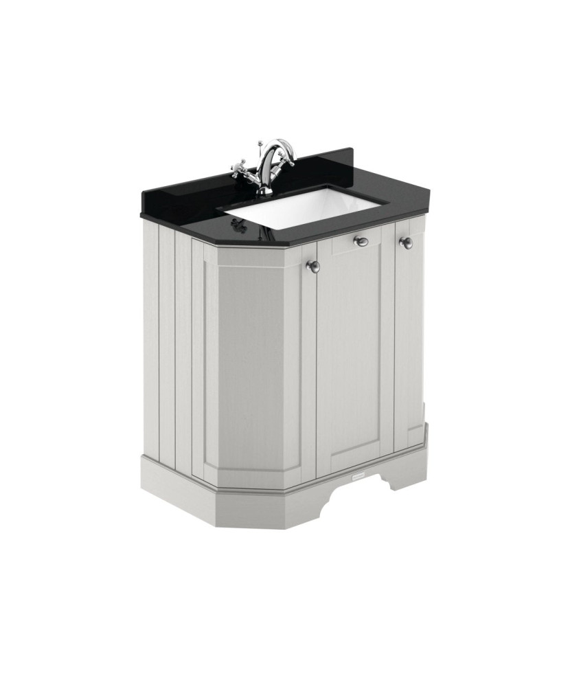 Old London Floor Standing 3 Door Angled Vanity Unit with 1 Tap Hole Black Marble Basin, Traditional Sink Vanity Unit for Clas...