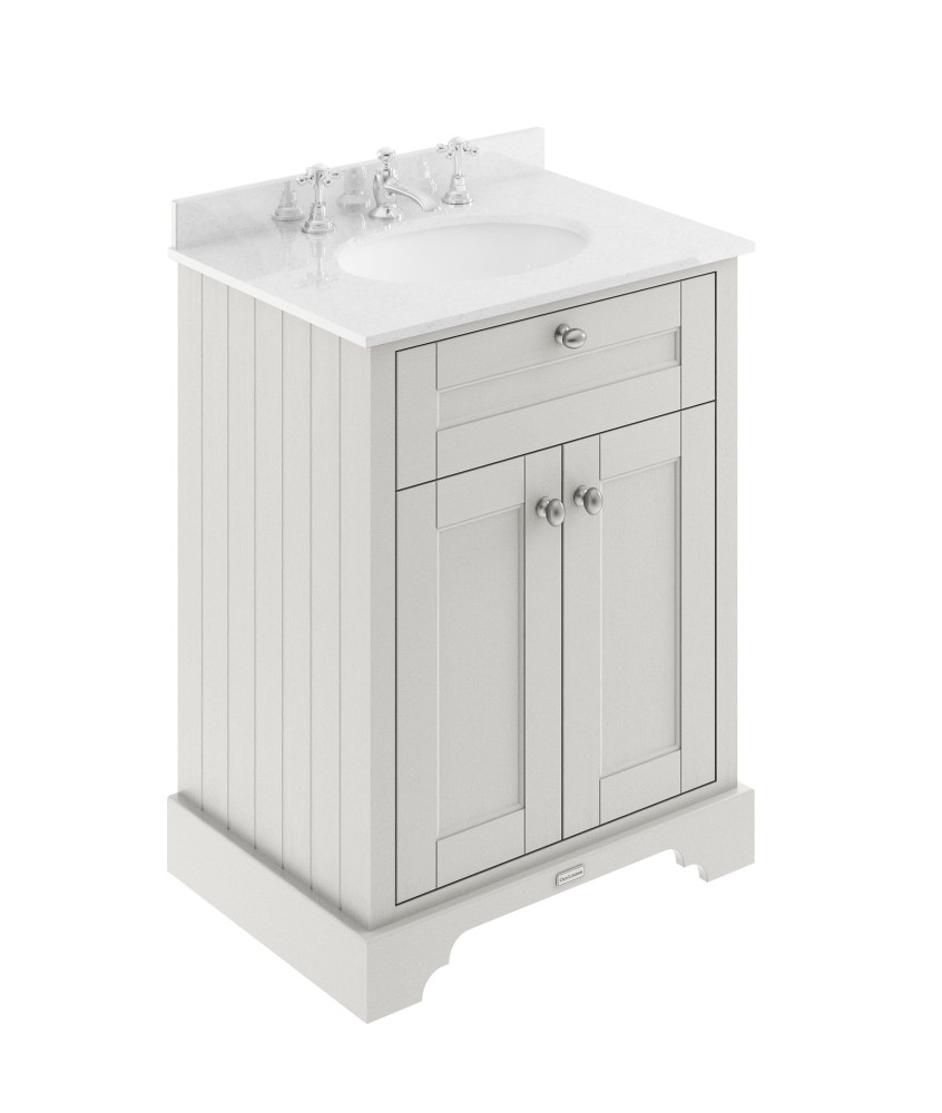 Old London Floor Standing Vanity Unit with 3 Tap Hole White Marble Top, Traditional Sink Cabinet for Bathroom, Soft Close Doo...
