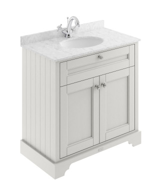 Old London Floor Standing Vanity Unit with 1 Tap Hole Grey Marble Top, Traditional Sink Vanity Unit for Bathroom, Soft Close ...