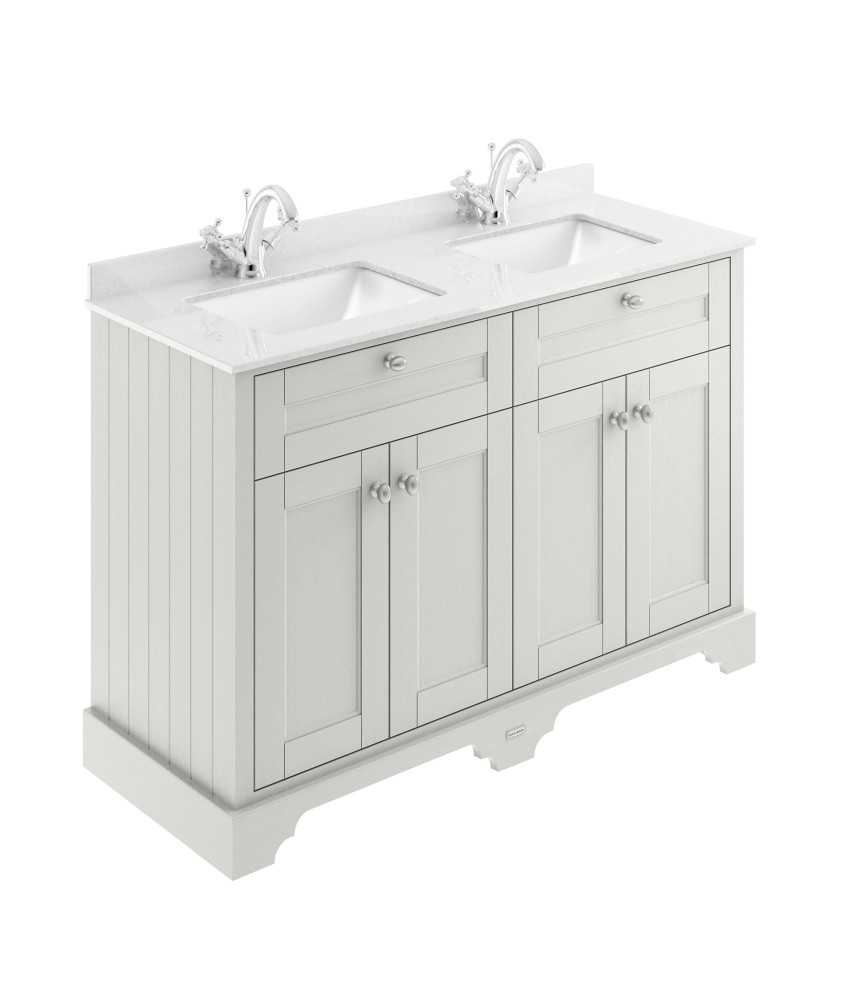 Old London Floor Standing 4 Door Vanity Basin Unit with White Marble Top & Square Basin, Traditional Sink Vanity Unit for Bat...