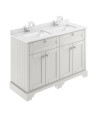 Old London Floor Standing 4 Door Vanity Basin Unit with White Marble Top & Square Basin, Traditional Sink Vanity Unit for Bat...