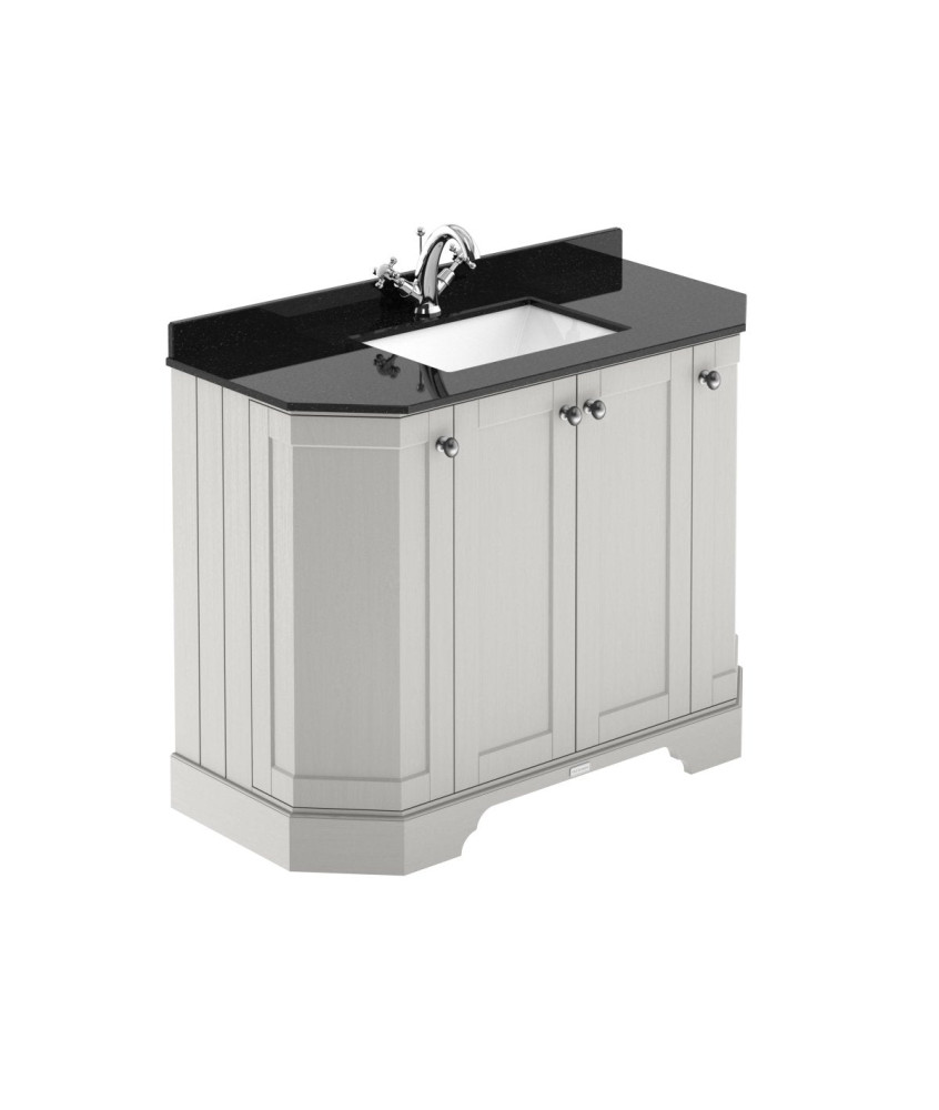 Old London Floor Standing 4 Door Angled Vanity Unit with Black Marble Top, Traditional Sink Vanity Unit, Soft Close Doors in ...