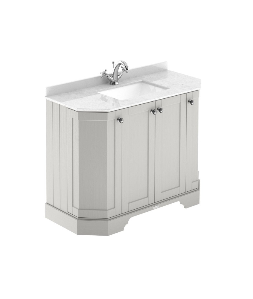 Old London Floor Standing 4 Door Angled Vanity Unit with Basin, White Marble Top, Traditional Bathroom Vanity Unit with 1 Tap...