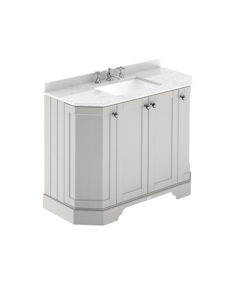 Old London Floor Standing Vanity Unit with Basin 3 Tap Hole, 4 Door Angled Sink Cabinet, White Marble Top, Traditional Style ...