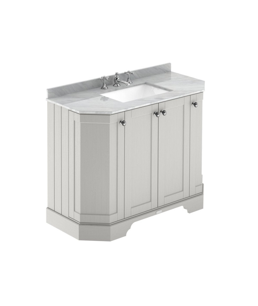 Old London Floor Standing 4 Door Angled Vanity Unit with Grey Marble 3 Tap Hole Basin, Sink Vanity Unit for Traditional Bathr...