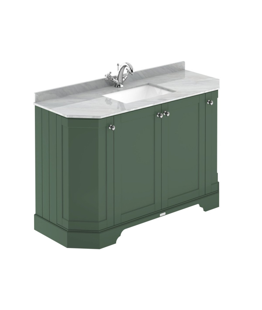 Old London Floor Standing Vanity Unit with Basin 1 Tap Hole and Grey Marble Top, Durable 4 Door Angled Traditional Sink Vanit...