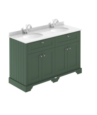 Old London Floor Standing Vanity Unit with Double Basin 1 Tap Hole and White Marble Top, Durable 4 Angled Door Traditional Ba...