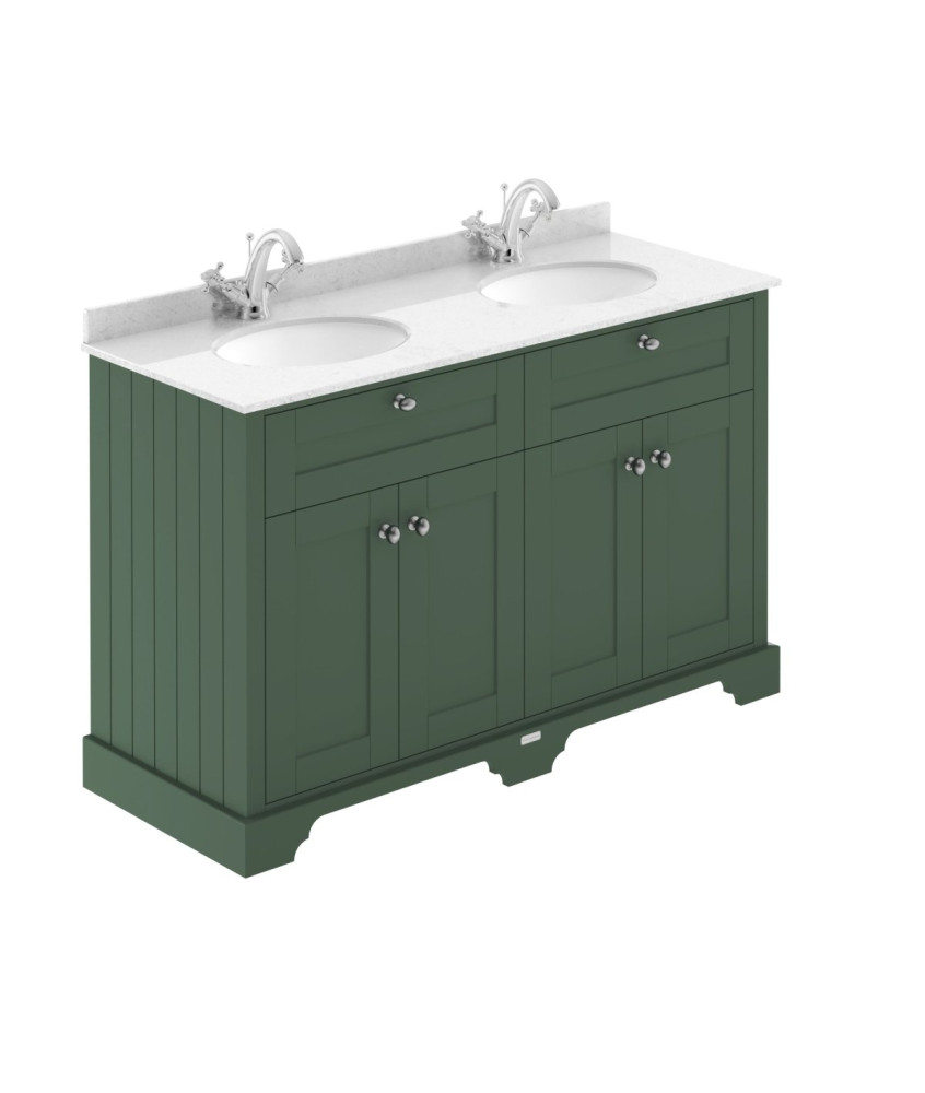 Old London Floor Standing Vanity Unit with Double Basin 1 Tap Hole and White Marble Top, Durable 4 Angled Door Traditional Ba...