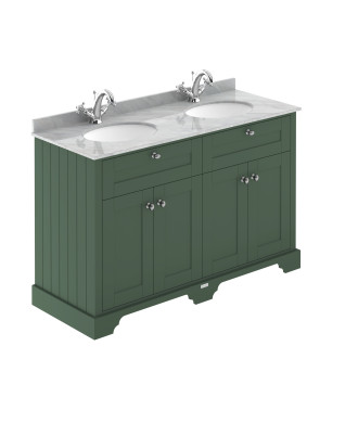 Old London Floor Standing Vanity Unit with Double Basin 1 Tap Hole and Grey Marble Top, Durable 4 Doors Traditional Sink Vani...