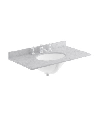 Old London Wall Mounted Marble Top Basin with 3 Tap Hole, Modern Round Ceramic Wash Basin with Countertop, Durable Bathroom F...