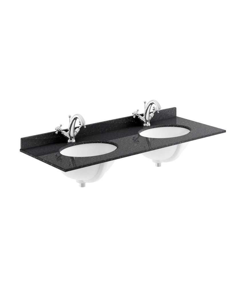 Old London Wall Mounted Double Bowl Marble Top Basin 1 Tap Hole, Twin Ceramic Wash Basins for Bathroom, Durable Bathroom Furn...