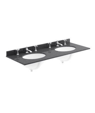 Old London Wall Mounted Double Bowl Marble Top Basin 3 Tap Hole, Twin Ceramic Wash Basins for Bathroom, Durable Bathroom Furn...