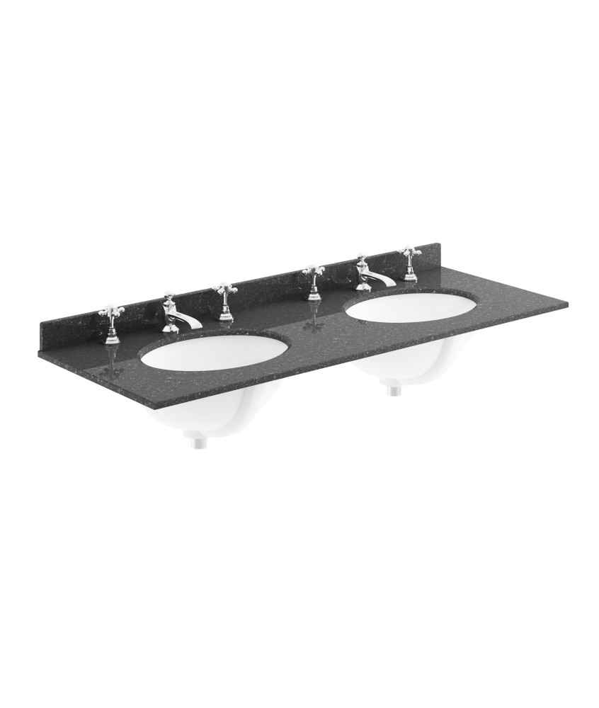 Old London Wall Mounted Double Bowl Marble Top Basin 3 Tap Hole, Twin Ceramic Wash Basins for Bathroom, Durable Bathroom Furn...